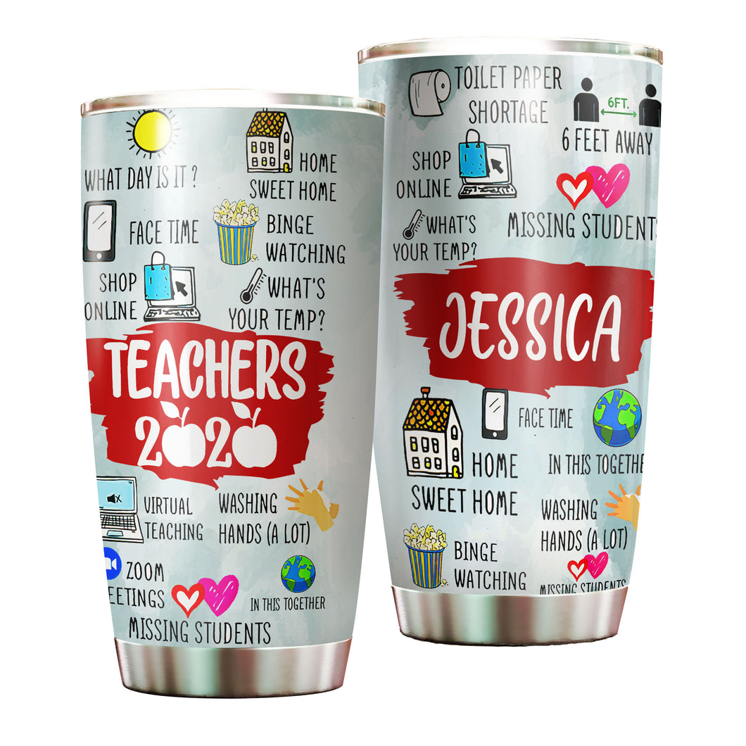 Camellia Personalized 3D Teachers Of 2020 Stainless Steel Tumbler - Customized Double-Walled Insulation Back To School Thermal Cup With Lid