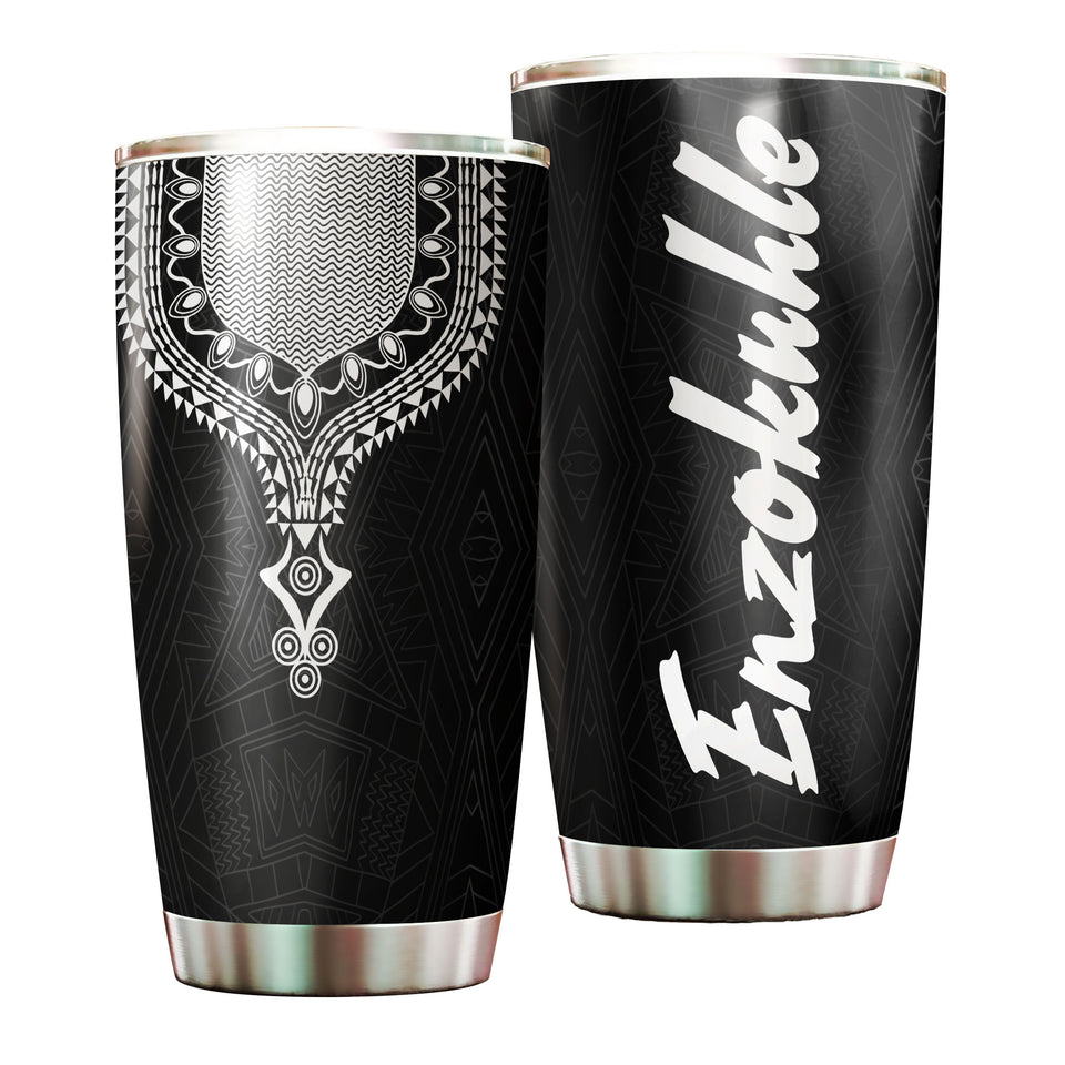 Camellia Personalized Black White Dashiki Stainless Steel Tumbler - Double-Walled Insulation Vacumm Flask - Gift For Christmas, Thanksgiving, Birthday