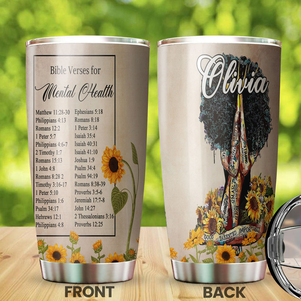 Camellia Personalized Bible Verses For Mental Health Stainless Steel Tumbler - Customized Double-Walled Insulation Travel Thermal Cup With Lid Gift For Christian