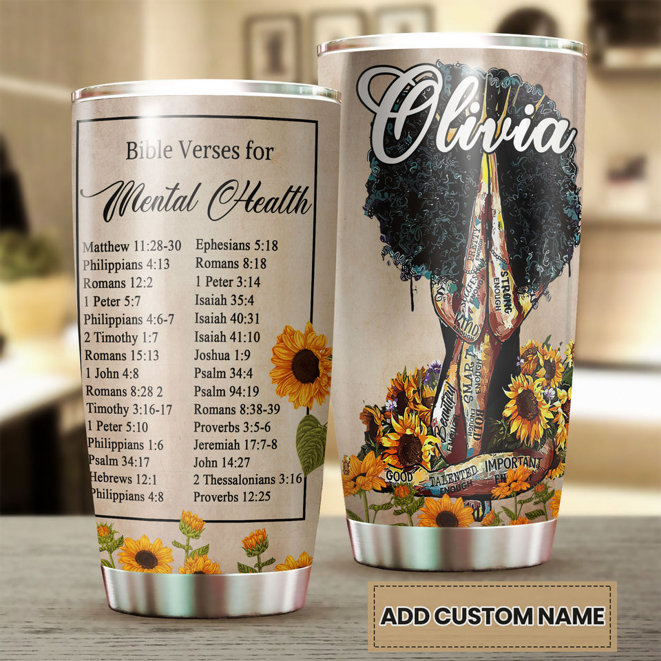 Camellia Personalized Bible Verses For Mental Health Stainless Steel Tumbler - Customized Double-Walled Insulation Travel Thermal Cup With Lid Gift For Christian