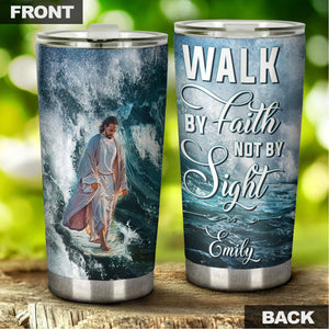 Camellia Personalized Faith Jesus Walking On Water Walk By Faith Not By Sight Stainless Steel Tumbler-Double-Walled Insulation Travel Cup W?th Lid 01