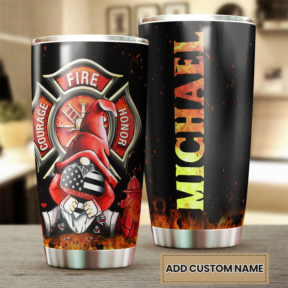 Camellia Personalized FireFighter Gnomie Courage Fire Honor Stainless Steel Tumbler-Double-Walled Insulation Gift For Female Firefighter