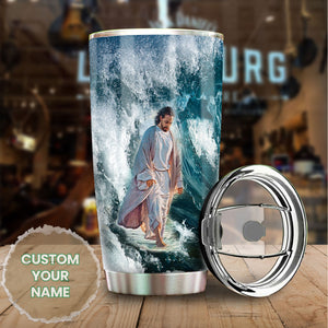 Camellia Personalized Faith Jesus Walking On Water Walk By Faith Not By Sight Stainless Steel Tumbler-Double-Walled Insulation Travel Cup W?th Lid 01