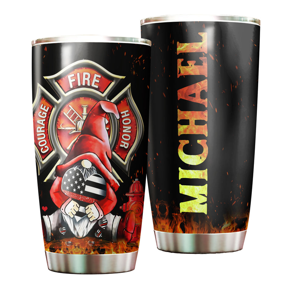 Camellia Personalized FireFighter Gnomie Courage Fire Honor Stainless Steel Tumbler-Double-Walled Insulation Gift For Female Firefighter