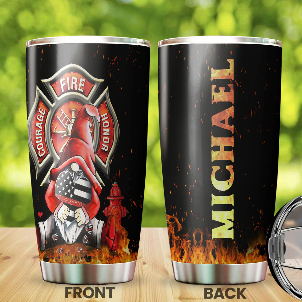Camellia Personalized FireFighter Gnomie Courage Fire Honor Stainless Steel Tumbler-Double-Walled Insulation Gift For Female Firefighter