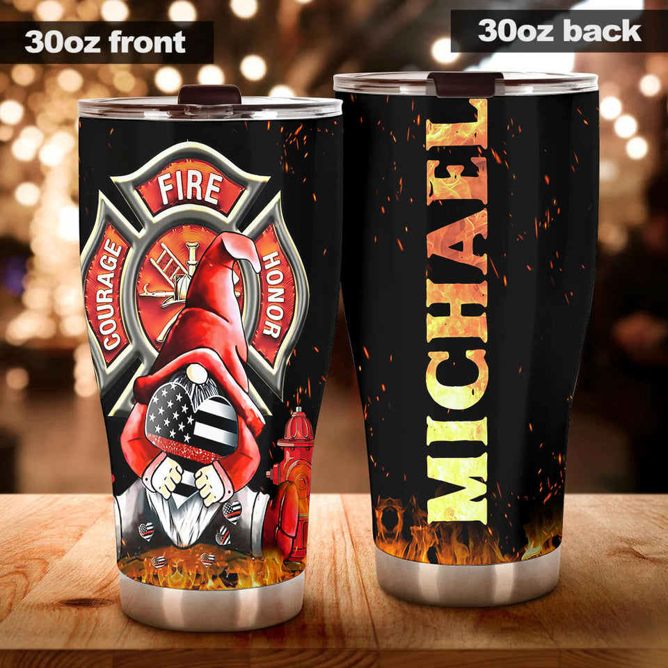 Camellia Personalized FireFighter Gnomie Courage Fire Honor Stainless Steel Tumbler-Double-Walled Insulation Gift For Female Firefighter