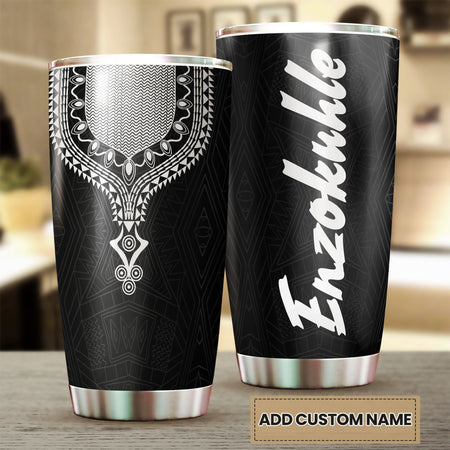 Camellia Personalized Black White Dashiki Stainless Steel Tumbler - Double-Walled Insulation Vacumm Flask - Gift For Christmas, Thanksgiving, Birthday