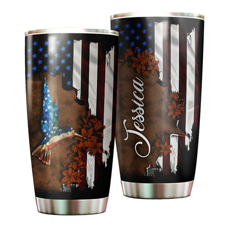 Camellia Personalized American Flag Hummingbird Stainless Steel Tumbler - Double-Walled Insulation Vacumm Flask - Gift For Christmas, Birthday
