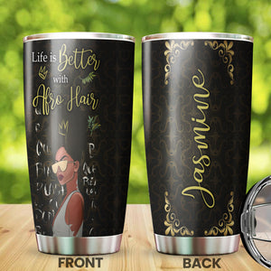 Camellia Personalized 3D Life Is Better With Afro Hair Stainless Steel Tumbler - Customized Double-Walled Insulation Black Live Matter Thermal Cup With Lid