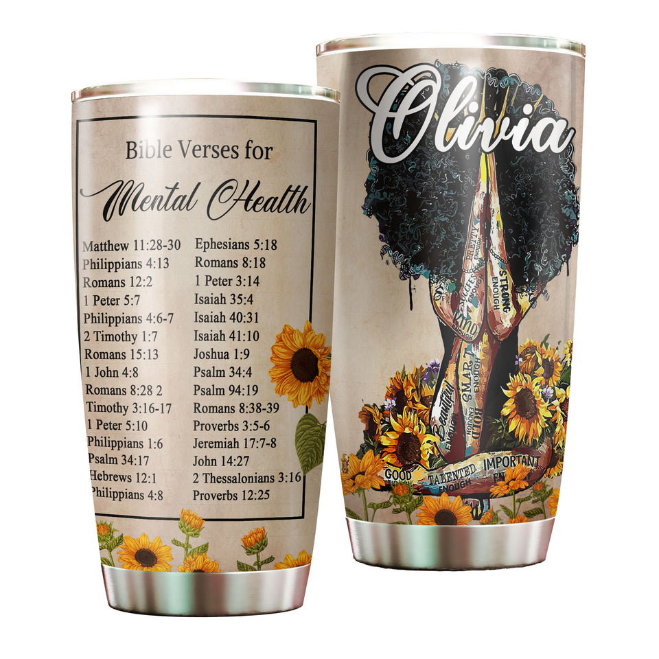 Camellia Personalized Bible Verses For Mental Health Stainless Steel Tumbler - Customized Double-Walled Insulation Travel Thermal Cup With Lid Gift For Christian