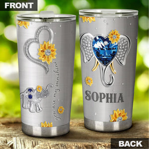 Camellia Personalized You Are My Sunshine Elephant Diamond Style Stainless Steel Tumbler-Wall Insulated Cup With Lid Travel Mug  01