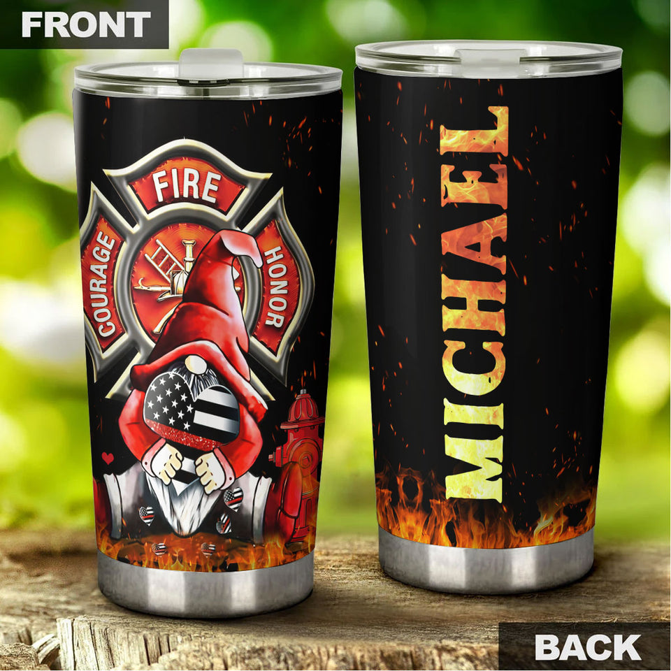 Camellia Personalized FireFighter Gnomie Courage Fire Honor Stainless Steel Tumbler-Double-Walled Insulation Gift For Female Firefighter