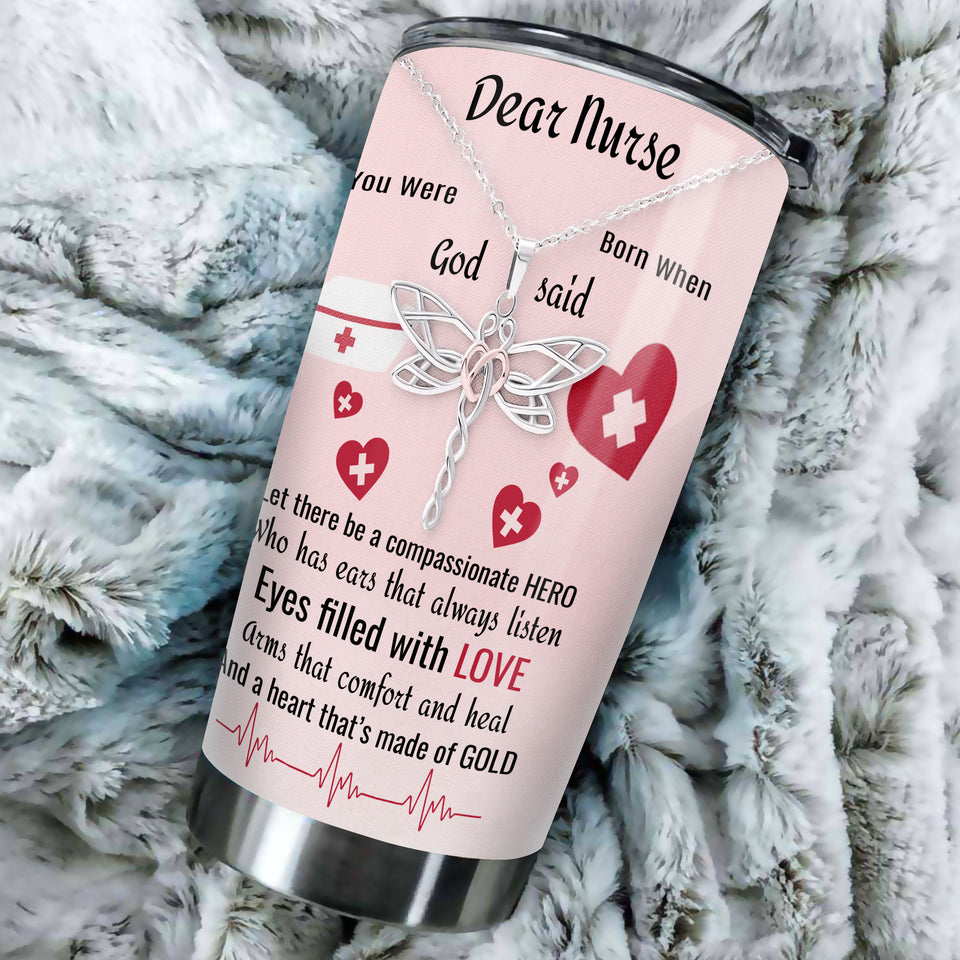 Camellia Personalized Nurse God Said You Were Hero Stainless Steel Tumbler - Double-Walled Insulation Vacumm Flask - Gift For Nurse, Christmas Gift, International Nurses Day