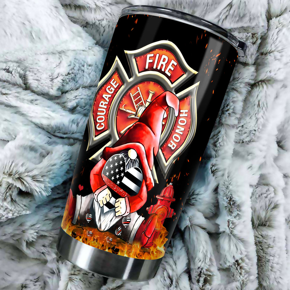 Camellia Personalized FireFighter Gnomie Courage Fire Honor Stainless Steel Tumbler-Double-Walled Insulation Gift For Female Firefighter