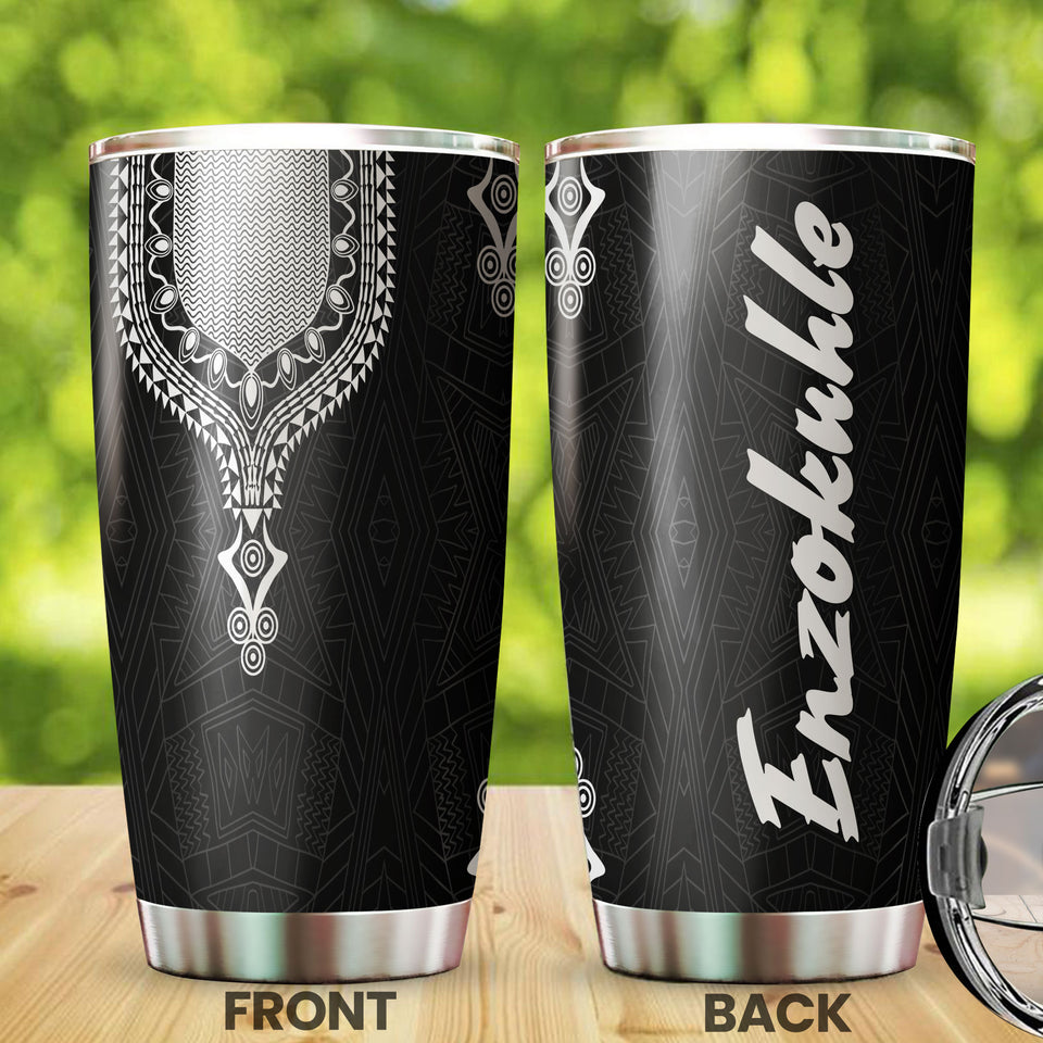 Camellia Personalized Black White Dashiki Stainless Steel Tumbler - Double-Walled Insulation Vacumm Flask - Gift For Christmas, Thanksgiving, Birthday