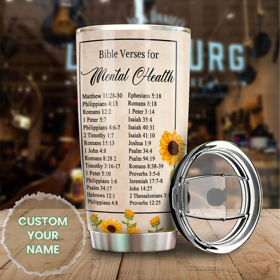 Camellia Personalized Bible Verses For Mental Health Stainless Steel Tumbler - Customized Double-Walled Insulation Travel Thermal Cup With Lid Gift For Christian