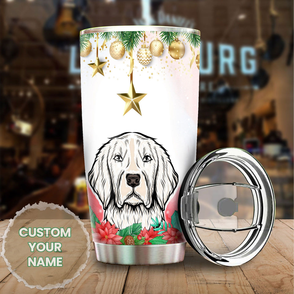 Camellia Personalized Christmas Dog Stainless Steel Tumbler - Customized Double-Walled Insulation Travel Thermal Cup With Lid Gift For Dog Lover