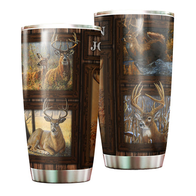 Camellia Personalized 3D Deer Stainless Steel Tumbler - Customized Double-Walled Insulation Travel Thermal Cup With Lid Gift For Deer Lover