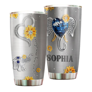 Camellia Personalized You Are My Sunshine Elephant Diamond Style Stainless Steel Tumbler-Wall Insulated Cup With Lid Travel Mug  01