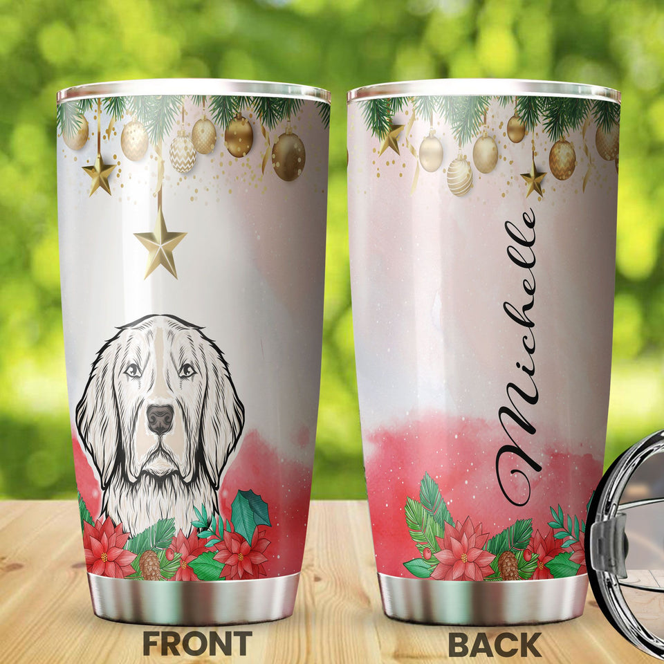 Camellia Personalized Christmas Dog Stainless Steel Tumbler - Customized Double-Walled Insulation Travel Thermal Cup With Lid Gift For Dog Lover