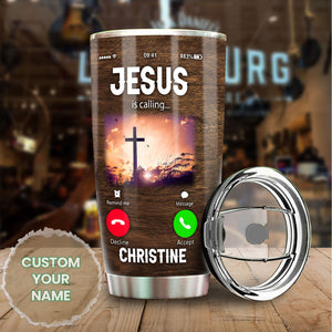 Camellia Personalized Jesus Is Calling Bible Stainless Steel Tumbler-Double-Walled Insulation Travel Cup With Lid