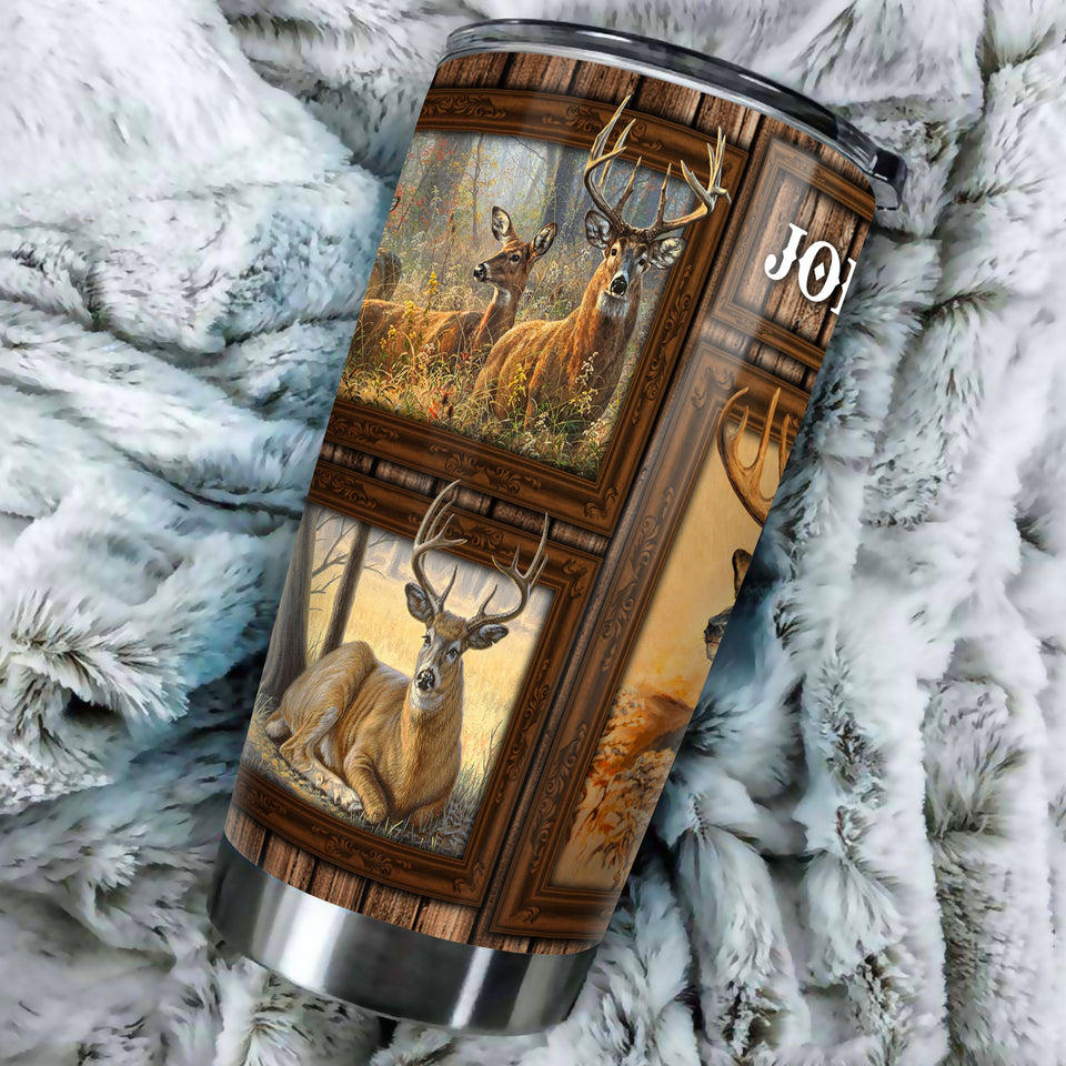 Camellia Personalized 3D Deer Stainless Steel Tumbler - Customized Double-Walled Insulation Travel Thermal Cup With Lid Gift For Deer Lover