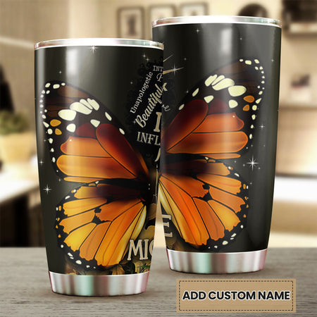 Camellia Personalized Black Women Butterfly Wings Stainless Steel Tumbler - Double-Walled Insulation Vacumm Flask - Gift For Black Queen, International Women's Day, Hippie Girls