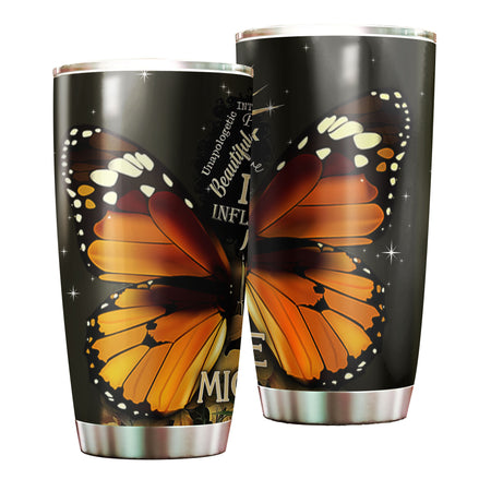 Camellia Personalized Black Women Butterfly Wings Stainless Steel Tumbler - Double-Walled Insulation Vacumm Flask - Gift For Black Queen, International Women's Day, Hippie Girls