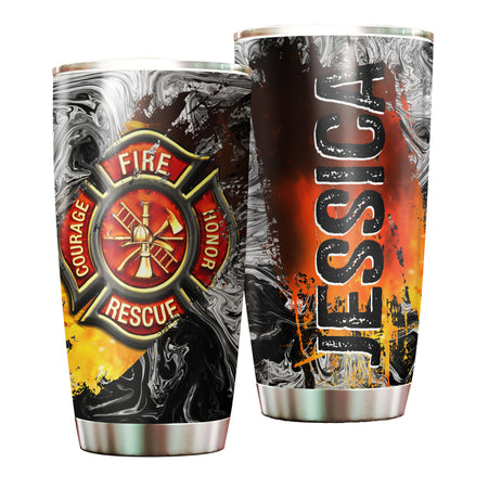 Camellia Personalized 3D Colorful Firefighter Dept Stainless Steel Tumbler - Customized Double-Walled Insulation Thermal Cup With Lid Gift For Fireman