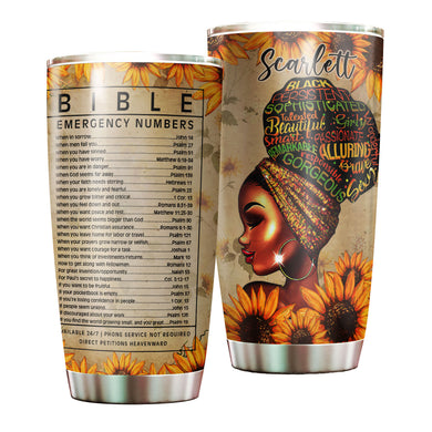 Camellia Personalized Black Women Bible Stainless Steel Tumbler - Double-Walled Insulation Vacumm Flask - Gift For Black Queen, International Women's Day, Hippie Girls
