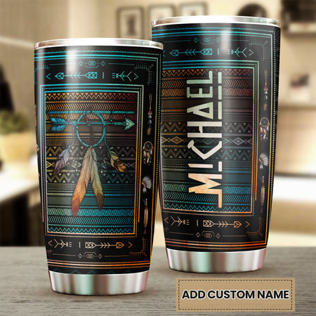 Camellia Personalized Native American Embroidery Stainless Steel Tumbler-Double-Walled Insulation Travel Cup With Lid 02