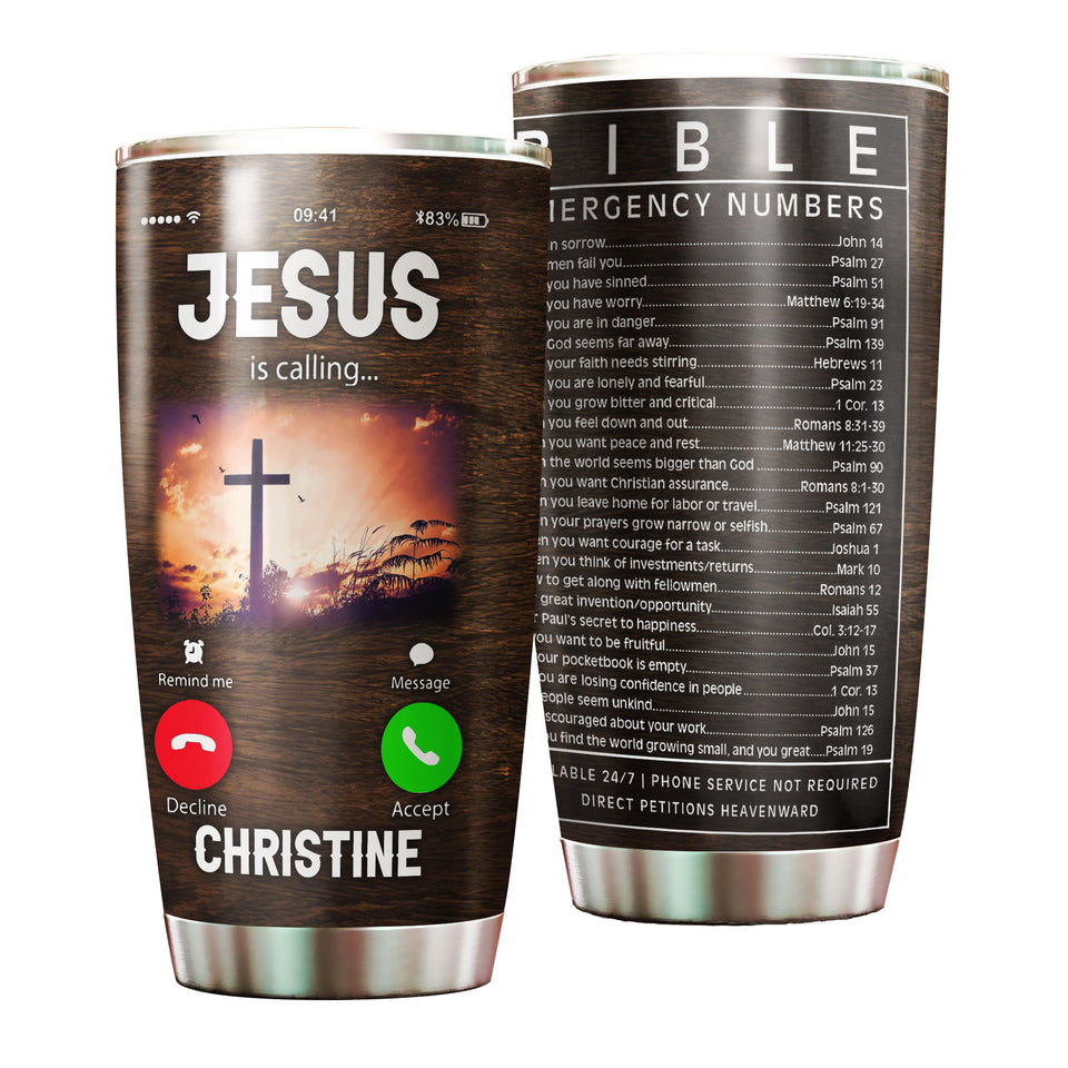 Camellia Personalized Jesus Is Calling Bible Stainless Steel Tumbler-Double-Walled Insulation Travel Cup With Lid