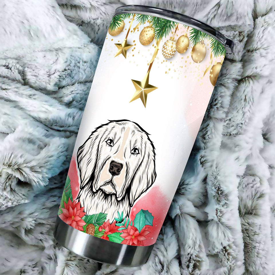 Camellia Personalized Christmas Dog Stainless Steel Tumbler - Customized Double-Walled Insulation Travel Thermal Cup With Lid Gift For Dog Lover