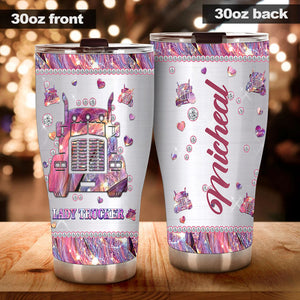 Camellia Personalized Lady Trucker Pink Stainless Steel Tumbler-Double-Walled Insulation Travel Cup With Lid Gift For Lady