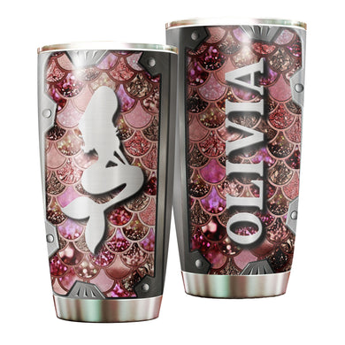 Camellia Personalized Mermaid Mental Style Stainless Steel Tumbler-Double-Walled Insulation Travel Cup With Lid