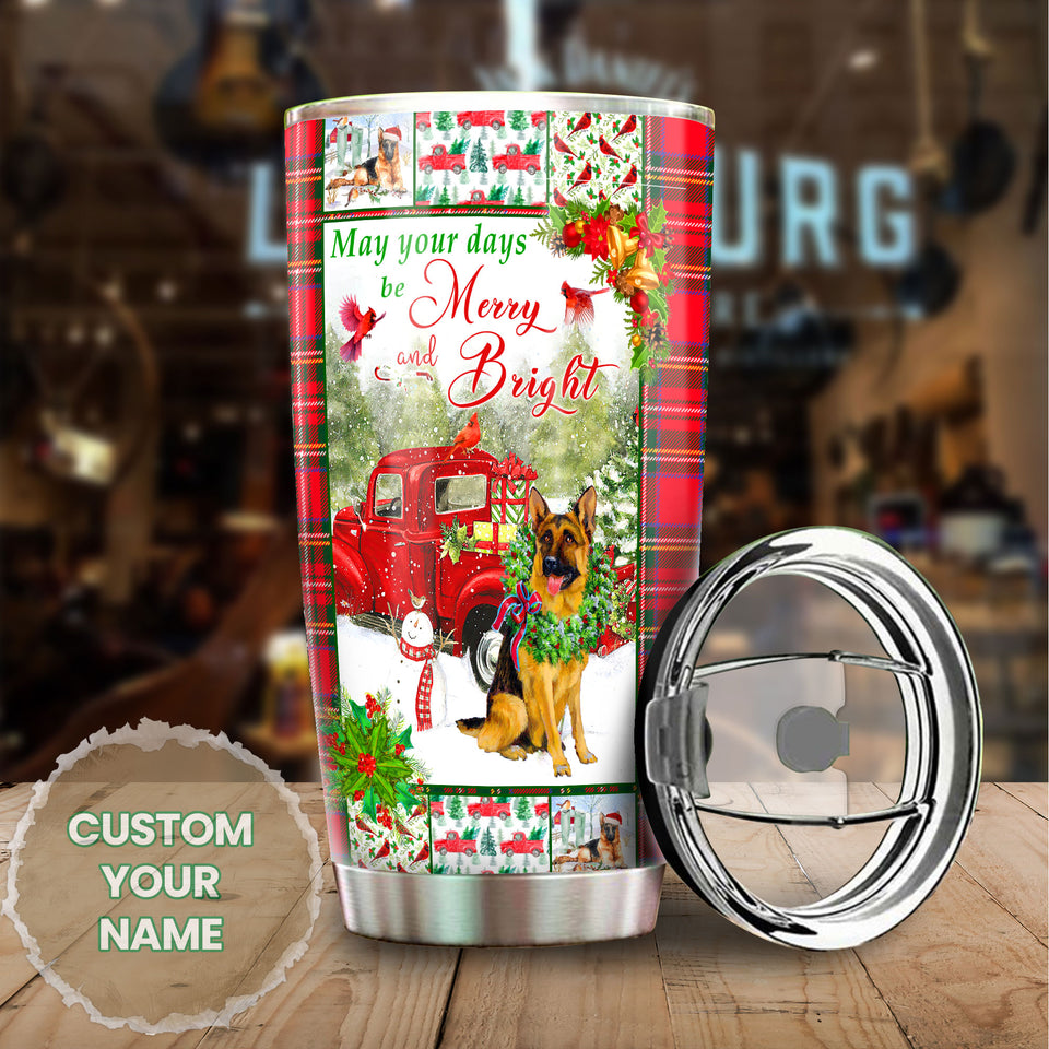 Camellia Personalized Christmas Germand   Shepherd May Your Days Be Merry And Bright Stainless Steel Tumbler - Customized Double-Walled Insulation Travel Thermal Cup With Lid