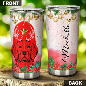 Camellia Personalized Christmas Dog Stainless Steel Tumbler - Customized Double-Walled Insulation Travel Thermal Cup With Lid Gift For Dog Lover