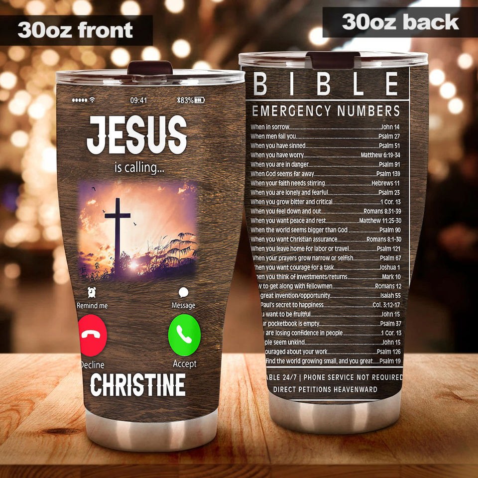 Camellia Personalized Jesus Is Calling Bible Stainless Steel Tumbler-Double-Walled Insulation Travel Cup With Lid