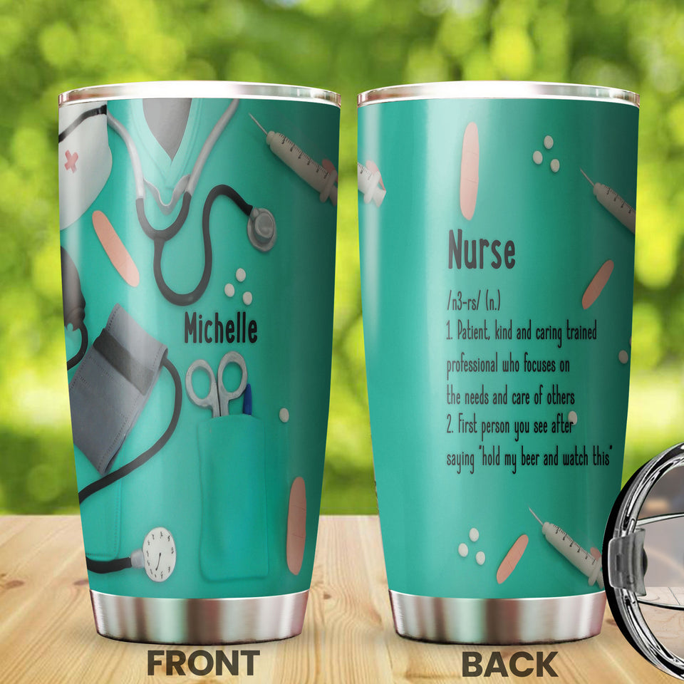 Camellia Personalized Nurse Definition Stainless Steel Tumbler - Double-Walled Insulation Vacumm Flask - Gift For Nurse, Christmas Gift, International Nurses Day