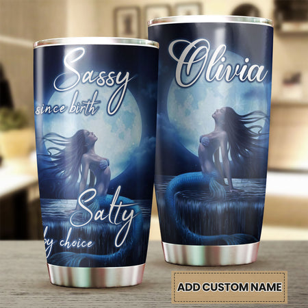 Camellia Personalized Mermaid Sassy Since Birth Salty By Choice Stainless Steel Tumbler-Double-Walled Insulation Travel Cup With Lid 03