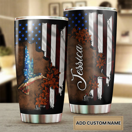 Camellia Personalized American Flag Hummingbird Stainless Steel Tumbler - Double-Walled Insulation Vacumm Flask - Gift For Christmas, Birthday
