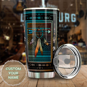 Camellia Personalized Native American Embroidery Stainless Steel Tumbler-Double-Walled Insulation Travel Cup With Lid 02