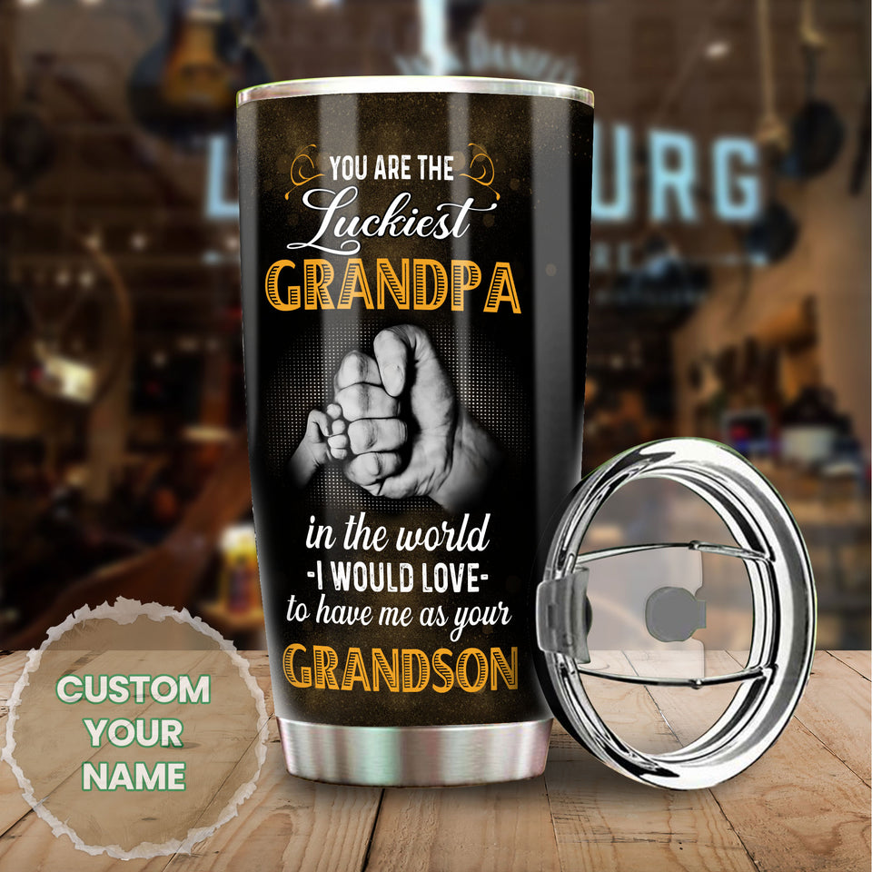Camellia Personalized You Are The Luckiest Grandfa In The world Stainless Steel Tumbler-Double-Walled Insulation Travel Cup With Lid