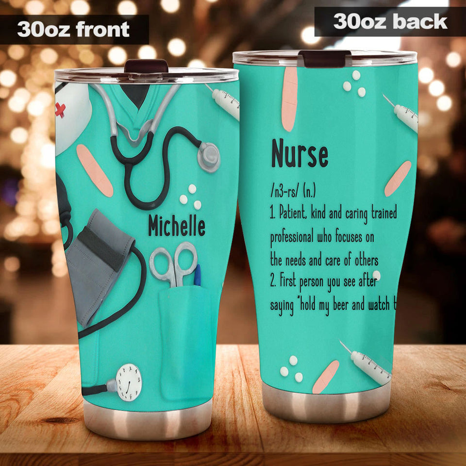 Camellia Personalized Nurse Definition Stainless Steel Tumbler - Double-Walled Insulation Vacumm Flask - Gift For Nurse, Christmas Gift, International Nurses Day