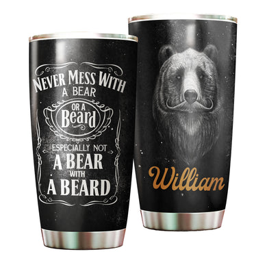 Camellia Persionalized Never Mess A Bear With A Beard Stainless Steel Tumbler - Customized Double - Walled Insulation Travel Thermal Cup With Lid