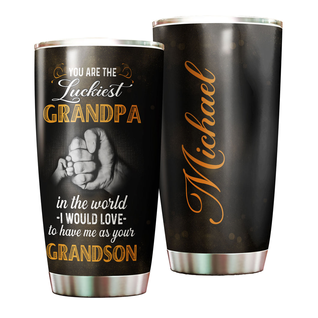 Camellia Personalized You Are The Luckiest Grandfa In The world Stainless Steel Tumbler-Double-Walled Insulation Travel Cup With Lid