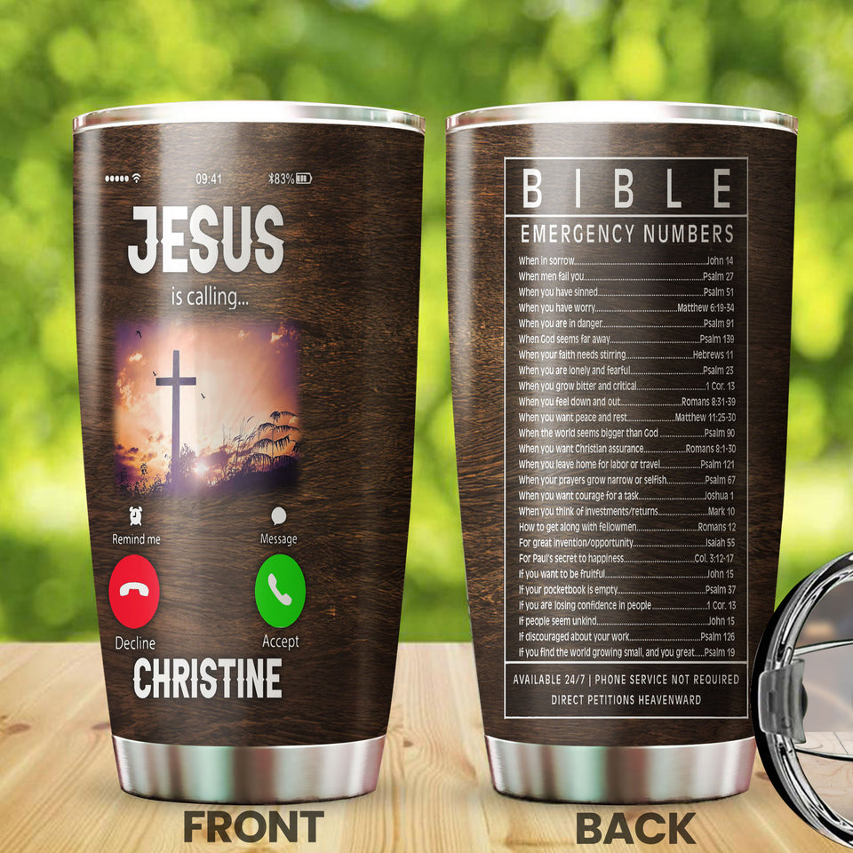 Camellia Personalized Jesus Is Calling Bible Stainless Steel Tumbler-Double-Walled Insulation Travel Cup With Lid