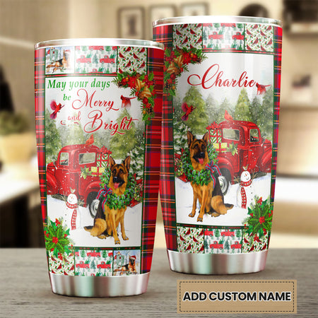 Camellia Personalized Christmas Germand   Shepherd May Your Days Be Merry And Bright Stainless Steel Tumbler - Customized Double-Walled Insulation Travel Thermal Cup With Lid