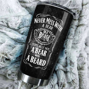 Camellia Persionalized Never Mess A Bear With A Beard Stainless Steel Tumbler - Customized Double - Walled Insulation Travel Thermal Cup With Lid