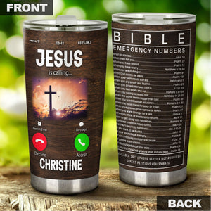 Camellia Personalized Jesus Is Calling Bible Stainless Steel Tumbler-Double-Walled Insulation Travel Cup With Lid